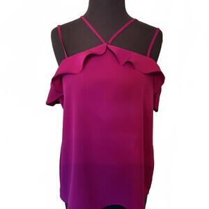 Maurices Strappy Crepe Ruffle Magenta Tank